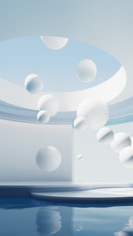 floating balls and water surface background, 3d rendering.