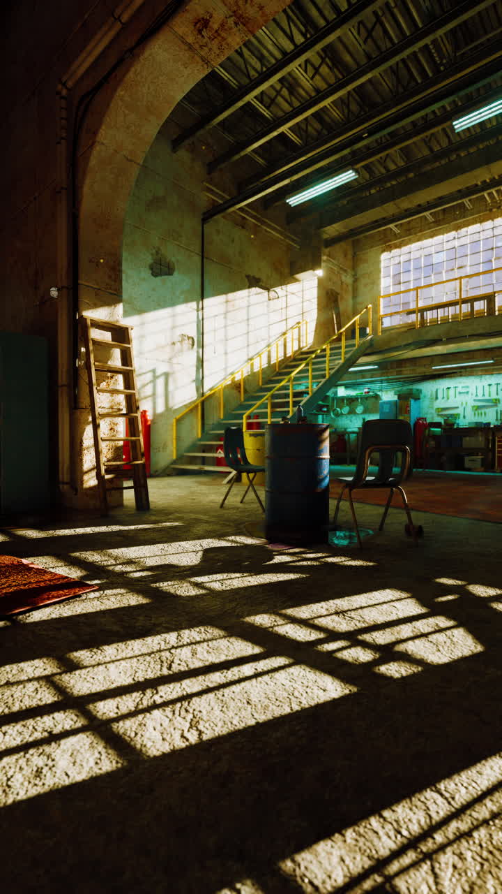Spacious room with multiple windows and staircase