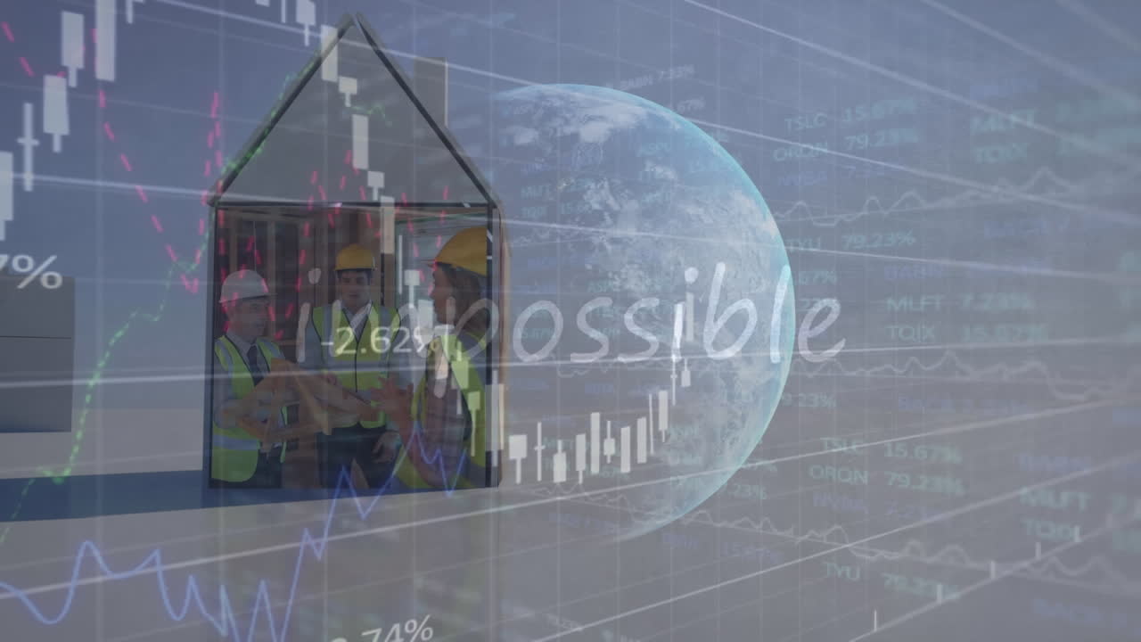 지구의 애니메이션 및 재정 데이터 처리 오버 하우스