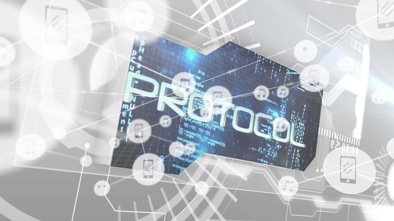 라인과 추상적인 패턴과 컴퓨터 프로그래밍 언어와 연결된 아이콘의 애니메이션