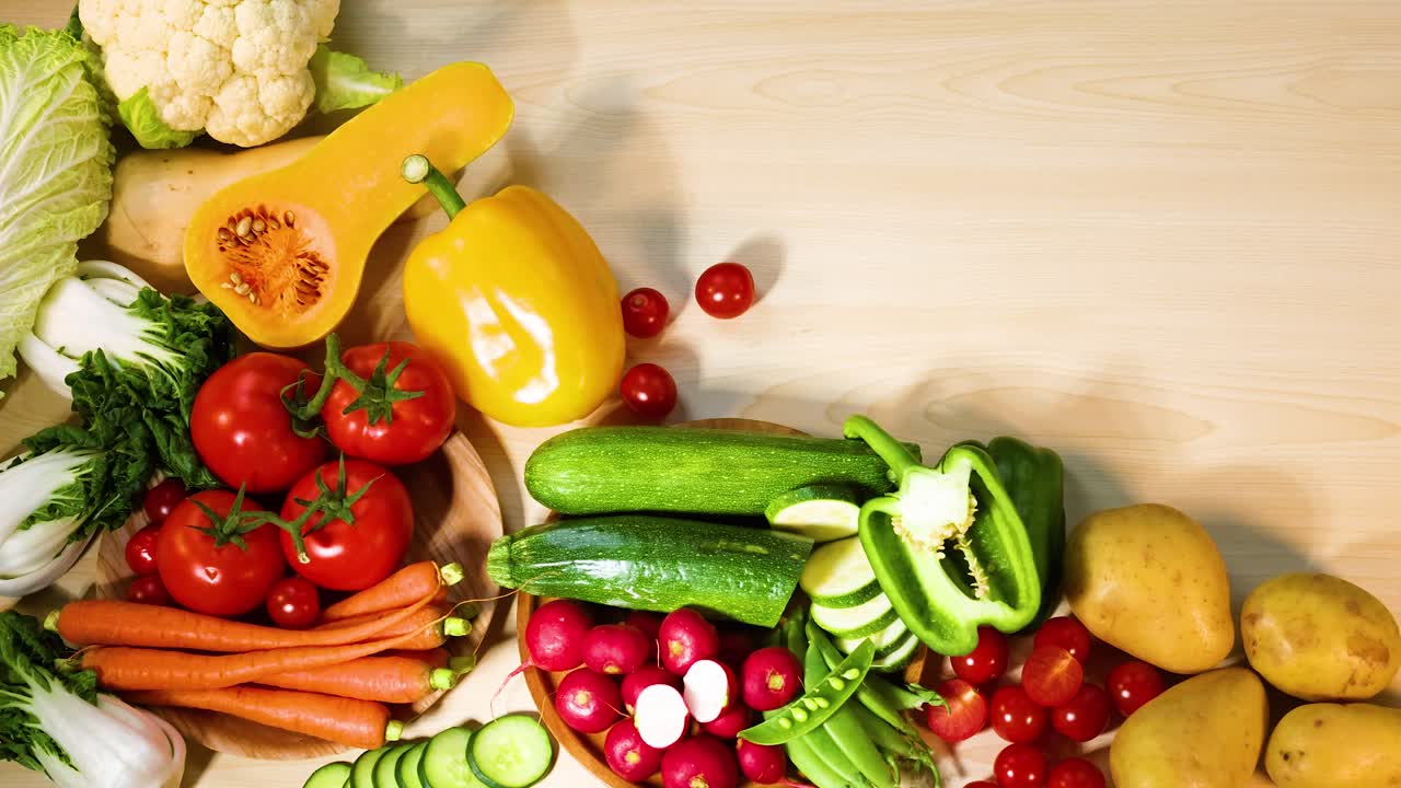 verduras de colores arregladas cuidadosamente en una mesa