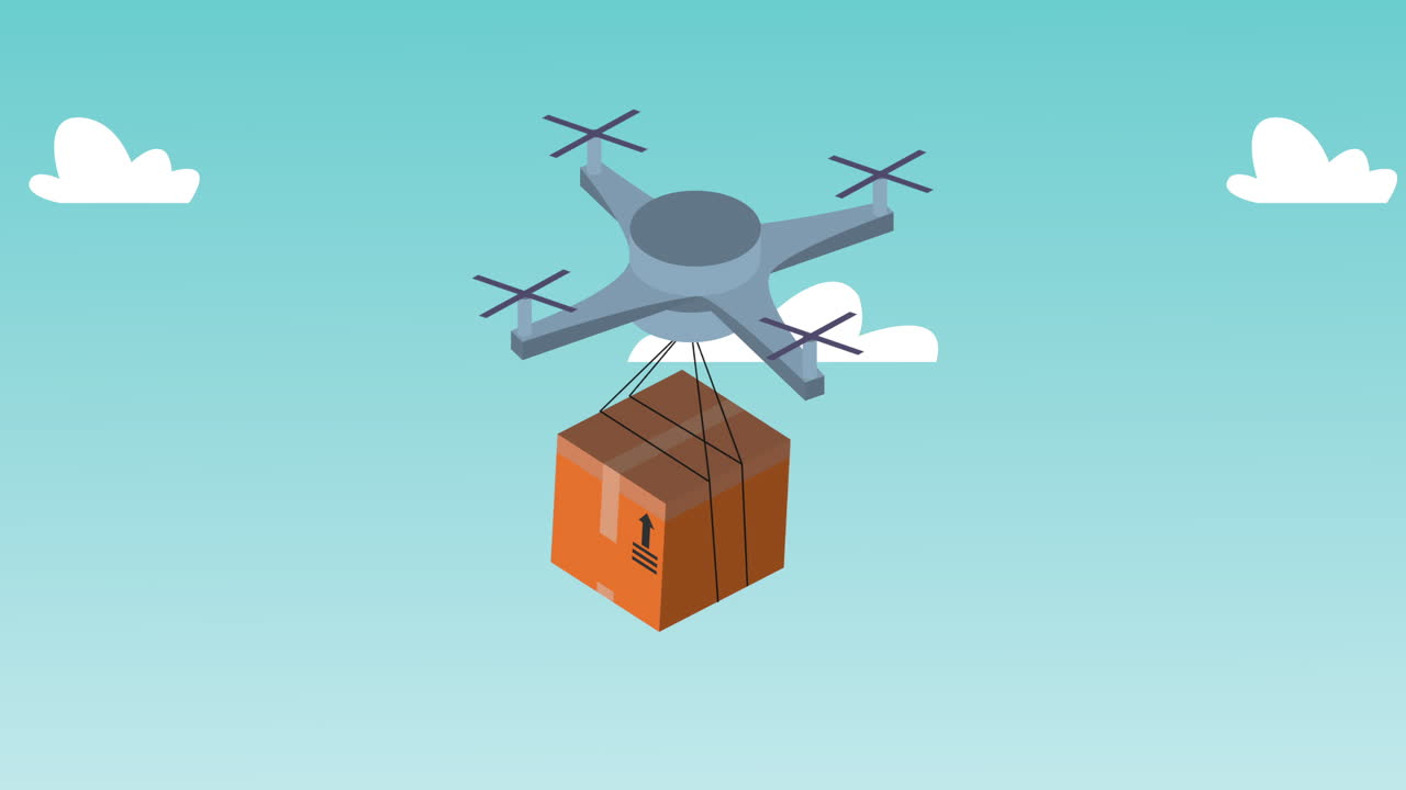 flyvende drone med kasse logistik animation