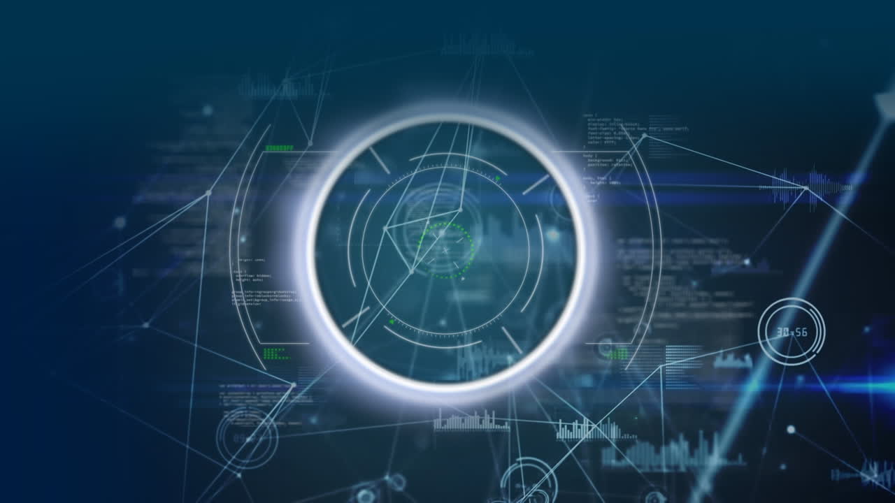 데이터와 함께 해군 공간에서 연결의 네트워크를 통해 원의 애니메이션