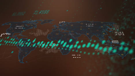 animación del procesamiento de datos digitales sobre el mapa del mundo.
