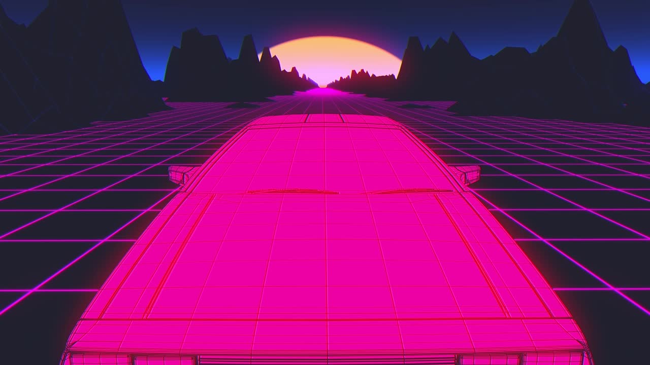 retro-futurista estilo de los años 80 fondo de coche de ciencia ficción. bucle sin costuras animación de video 3d