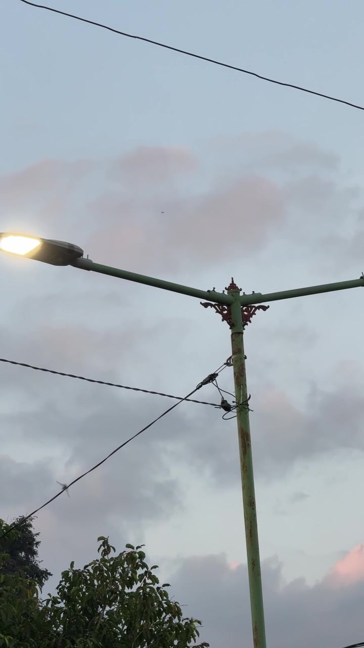 Illuminated Street Lamp Against Cloudy Evening Sky