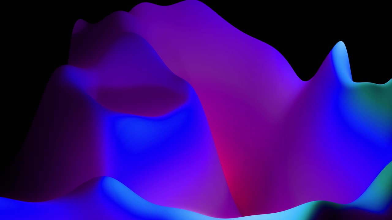 4k abstract looped fondo fantástico, gradiente líquido de pintura con brillo interno forma colinas o picos que cambian suavemente en el ciclo. hermosas transiciones de color rojo azul. 4