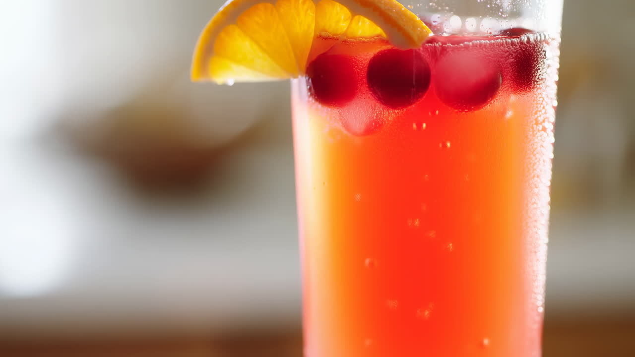 Cocktail rinfrescante con fetta d'arancia e mirtilli rossi