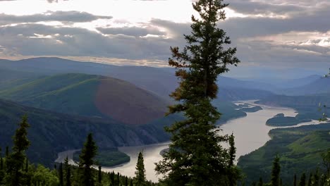 calming pan from left to right over a pinafores, the yukon river and beautiful mountains