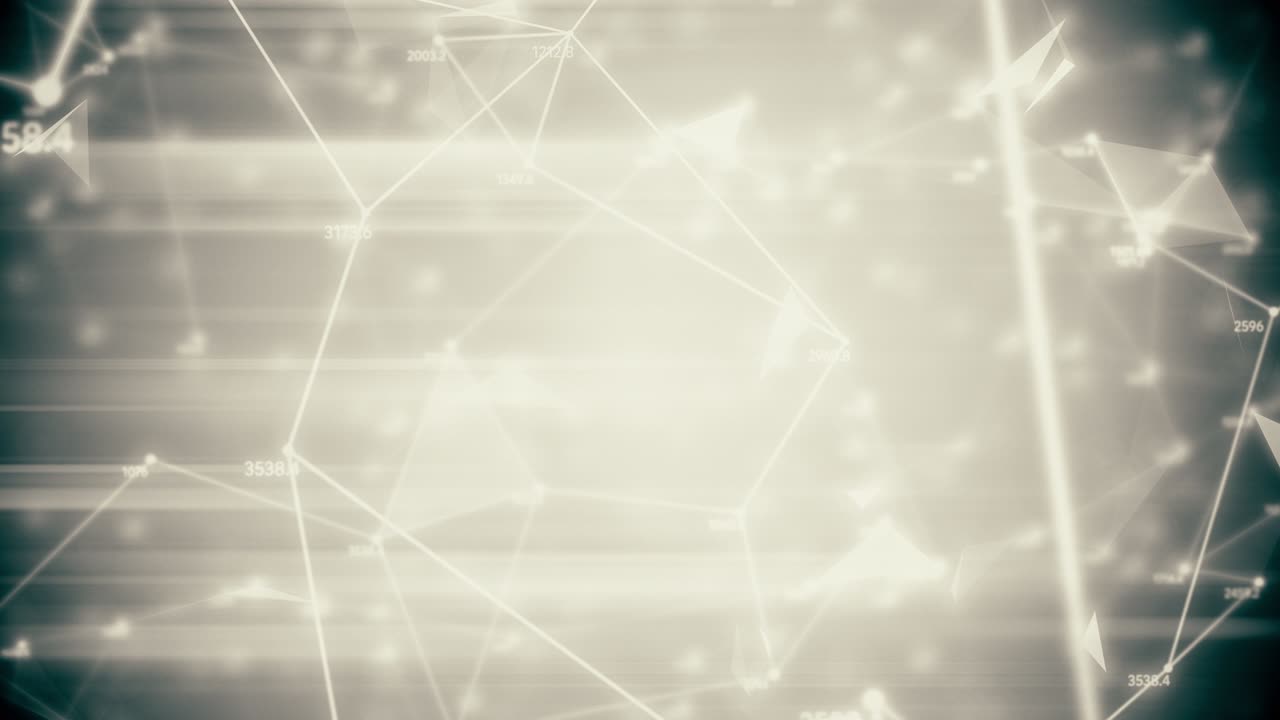 abstracto generado por computadora bucle sin costuras, movimiento geométrico de caóticos puntos en movimiento lento líneas triángulos números aleatorios fondo.