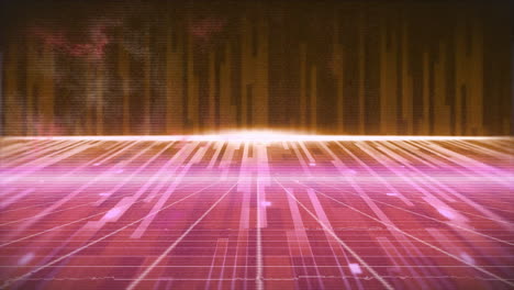 animation of glowing pink stripes and moving colorful grid