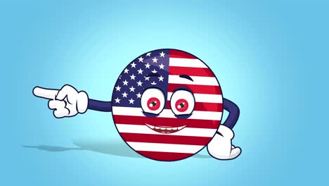 cartoon usa icon flag united states america happy left pointer with face animation