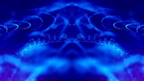 3d loop animation as science fiction background of glowing particles with depth of field and bokeh for vj loop. particles form line and surface grid. v3 blue