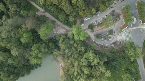 Evening-Aerial-View-Of-Pantai-Damai-Central-Santubong-And-Sarawak-Cultural-Village,-Borneo