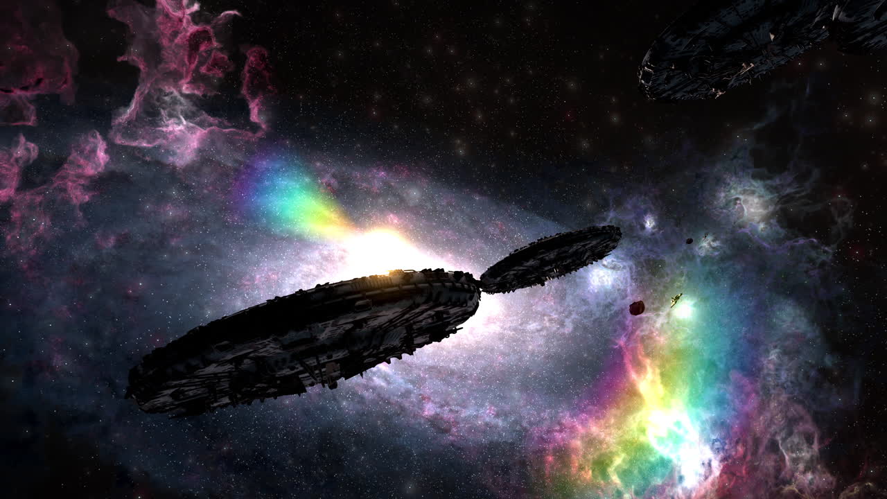 Spacecraft in a Colorful Nebula