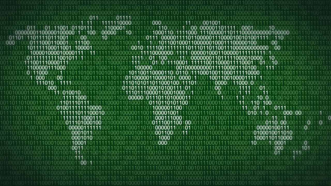 World Map With Binary Number In Green Background