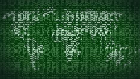 mapa del mundo con número binario en fondo verde