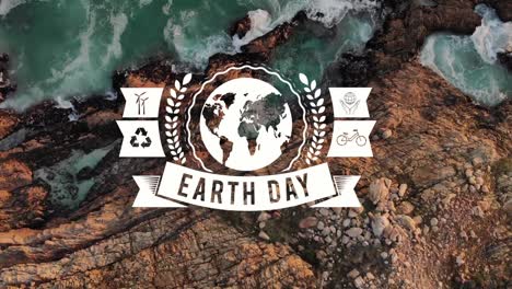 Animation-of-earth-day-text-and-icons-over-landscape