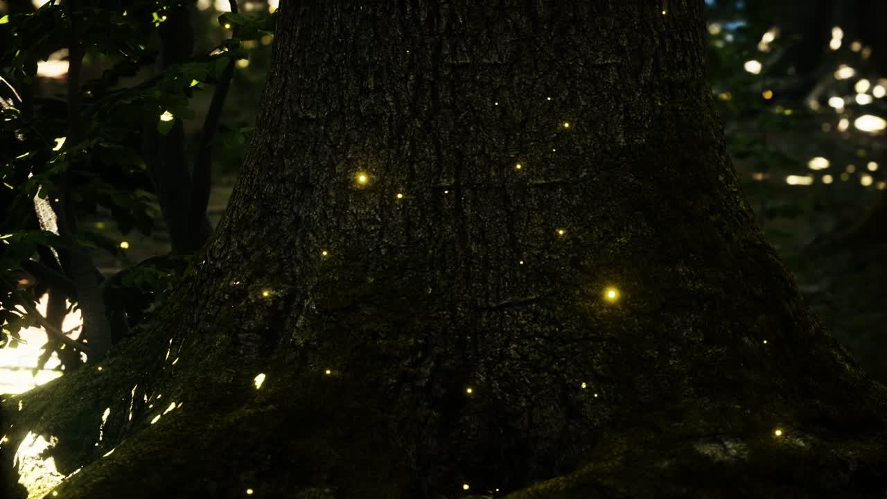 Fantasy firefly lights in the magical forest