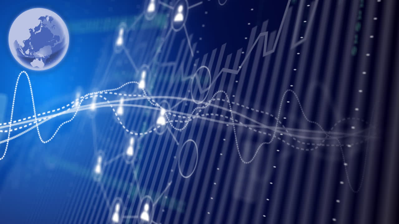 아이콘과 데이터 처리와 함께 지구의 애니메이션