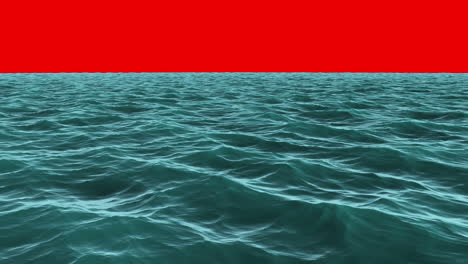 choppy blue ocean under red screen sky