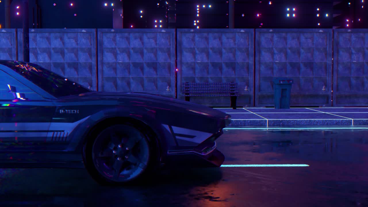 coche de cristal cyberpunk en la ciudad de neón