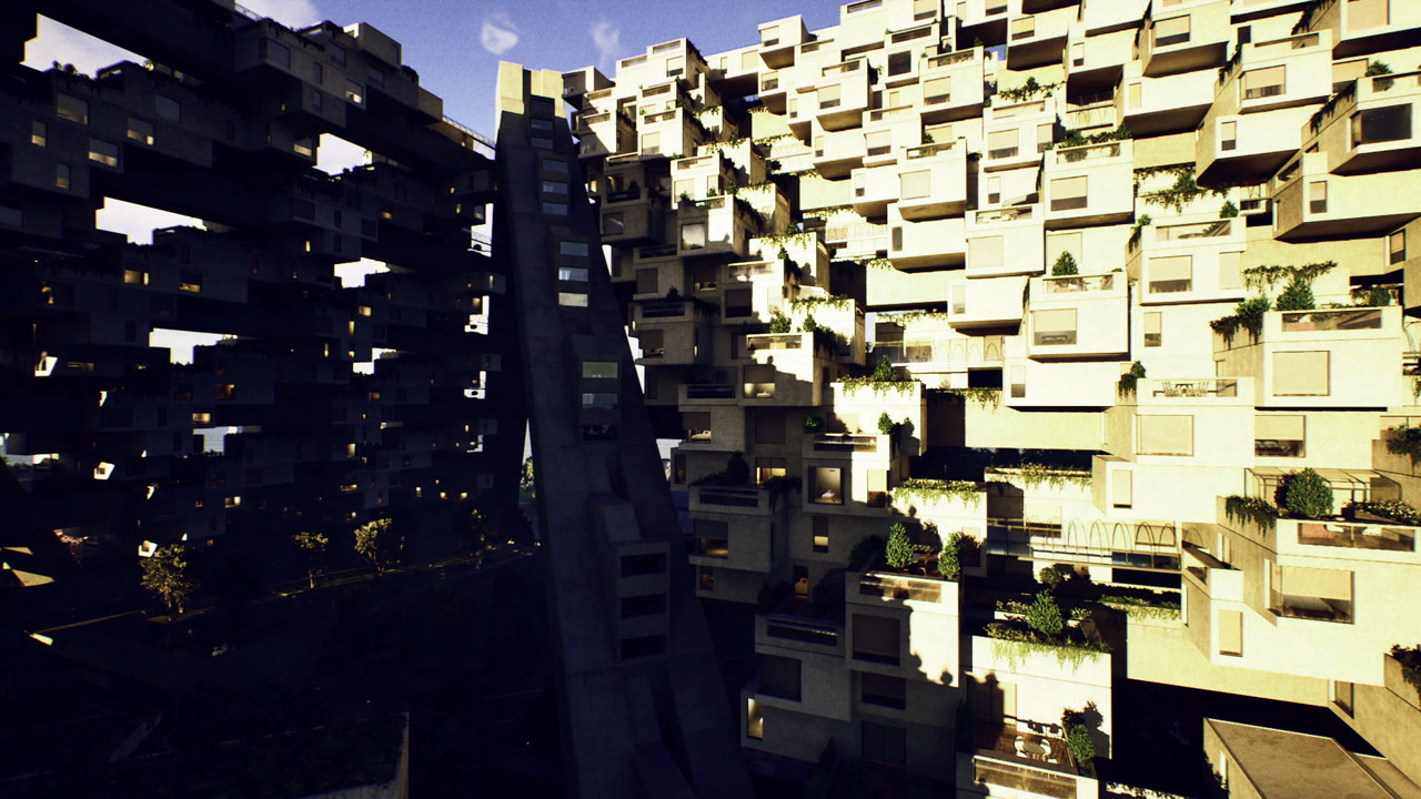 Deep shadows emphasize rhythmic architectural elements clearly