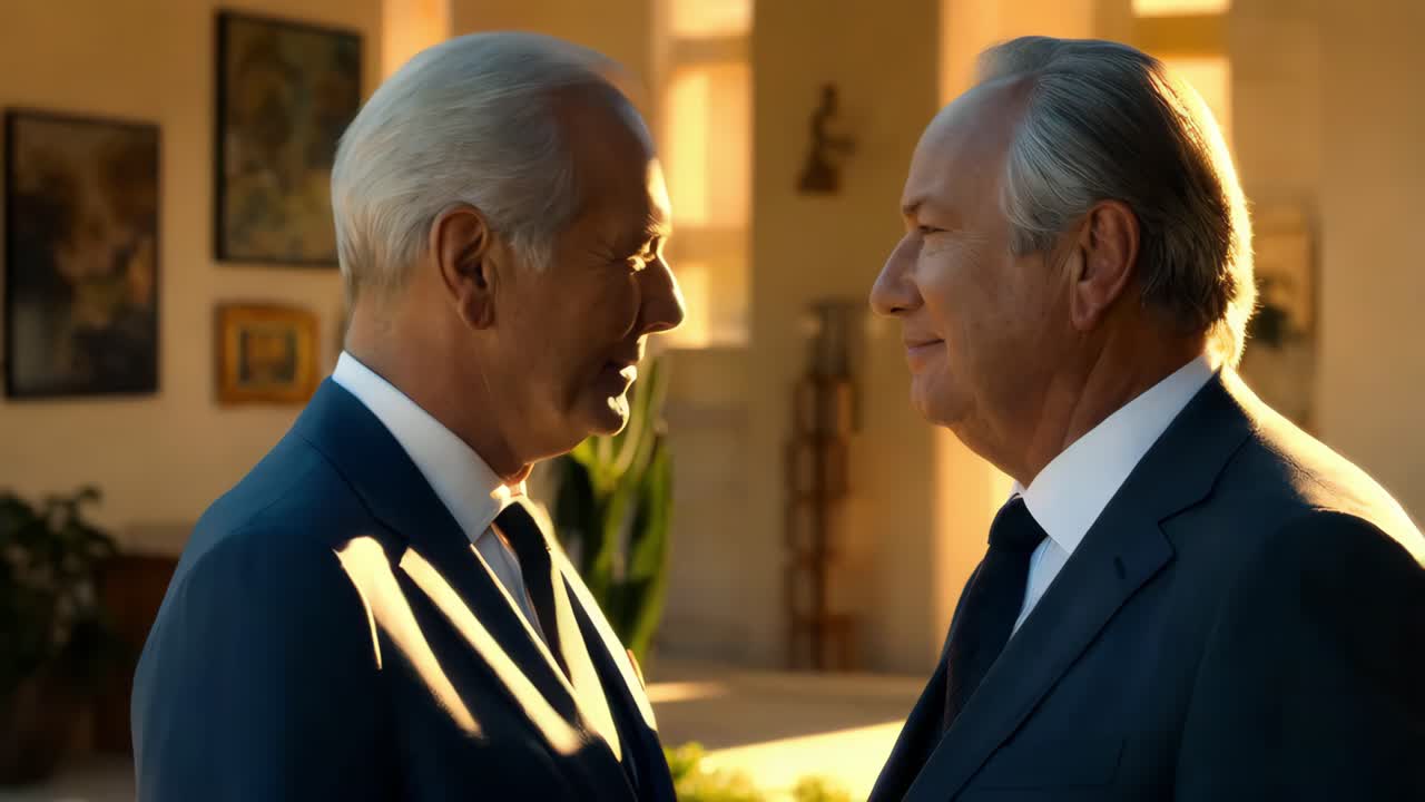 공식적인 옷을 입은 두 남자의 만남