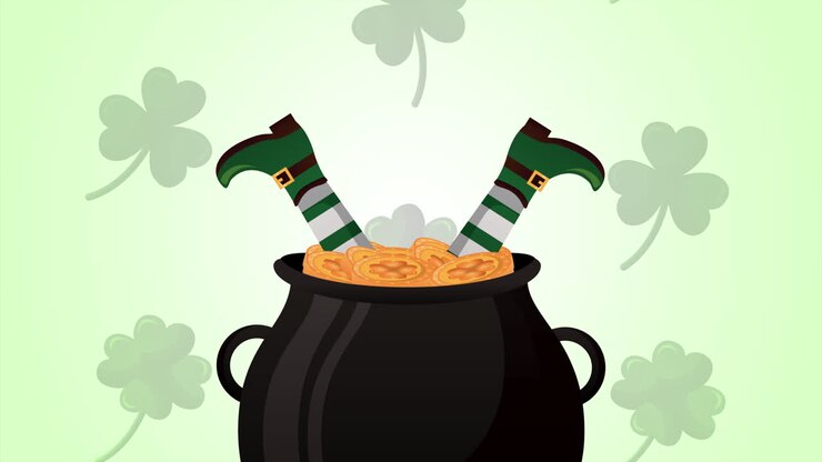 st patricks day animated card with treasure cauldron