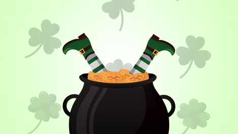 tarjeta animada del día de san patricio con caldero del tesoro