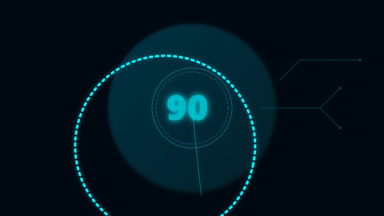 Digital HUD Interface Displaying Number Ninety with Animated Circular Elements
