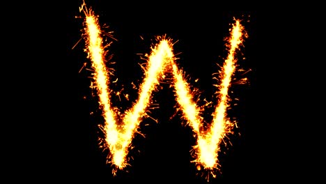 alphabet w text sparkler glitter sparks firework loop animation