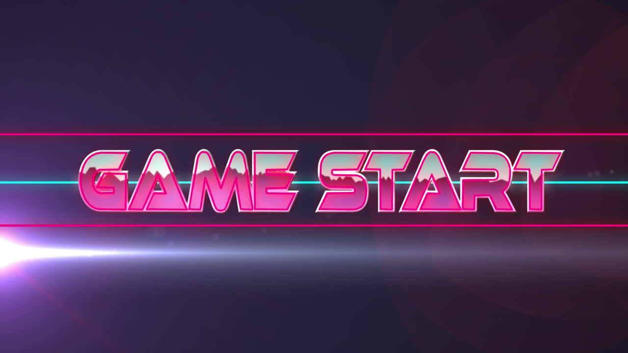 animación del texto de inicio del juego sobre líneas de neón en fondo oscuro.