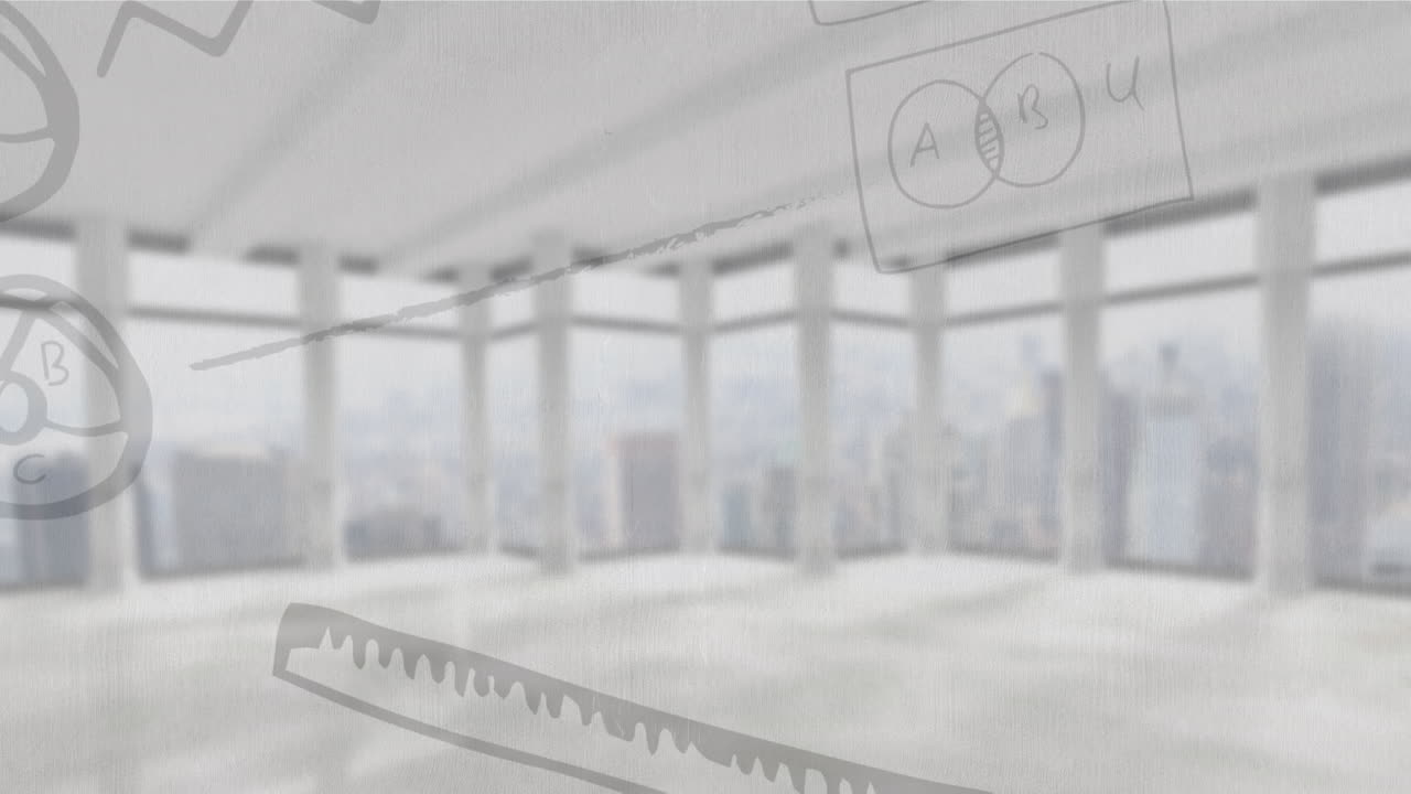 사업가들의 실루 ⁇ 을 가로질러 움직이는 다양한 그래프와 데이터의 애니메이션