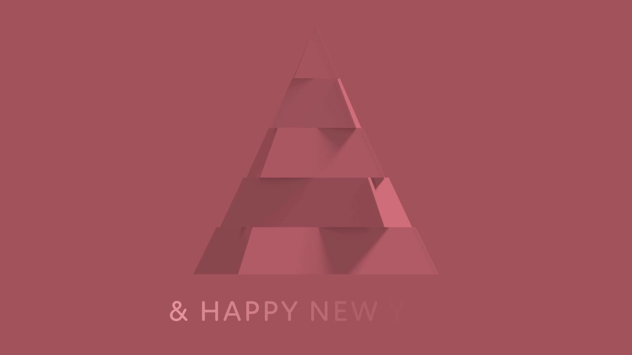 animación de las palabras feliz navidad y feliz año nuevo y árbol de navidad en fondo rosa