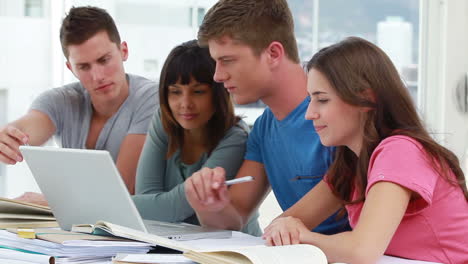 estudiantes serios trabajando juntos mientras están sentados