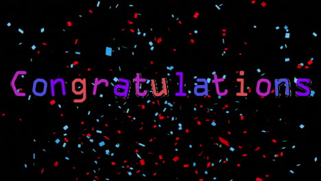 congratulations text with colorful confetti animation on black background