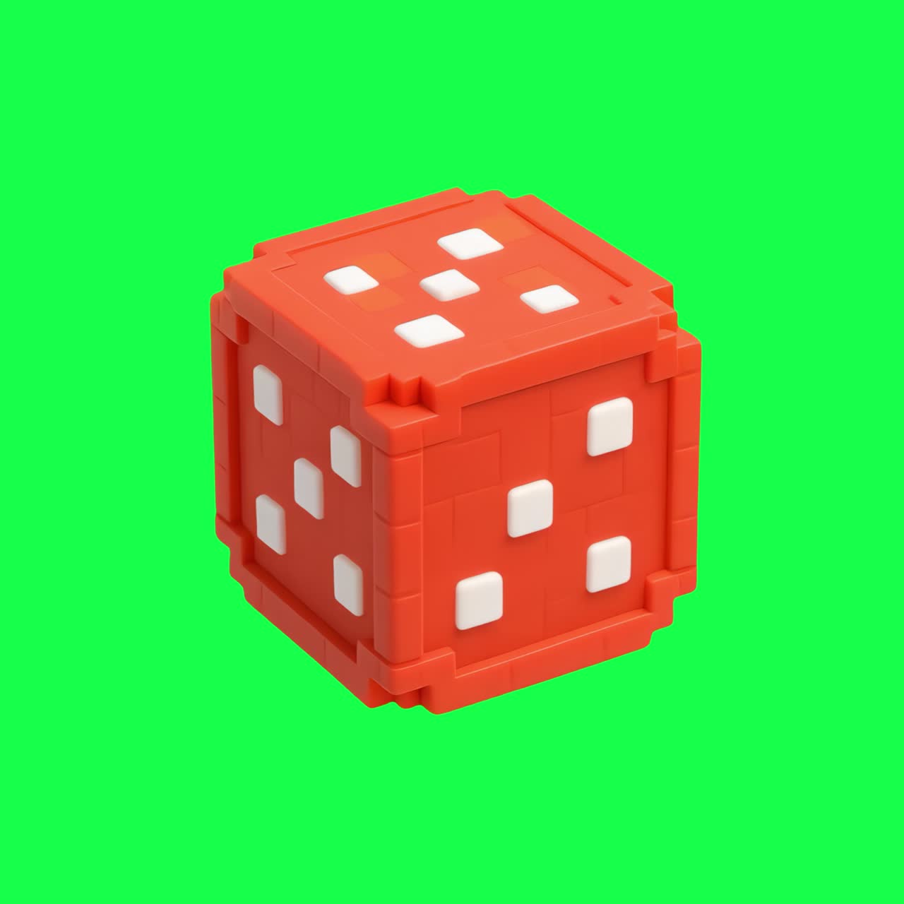 Red dice with white dots animation, transparent 4K video, green screen