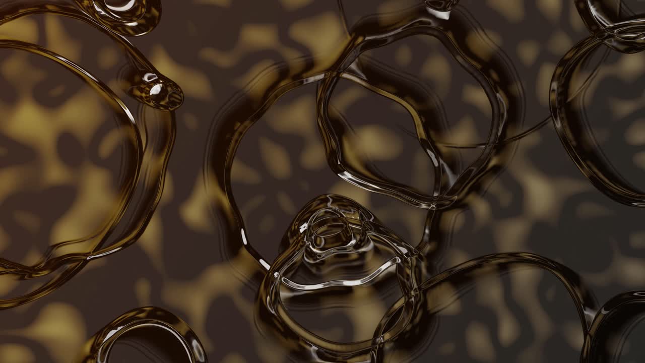 Anelli e bolle liquide astratte dinamiche dorate scure