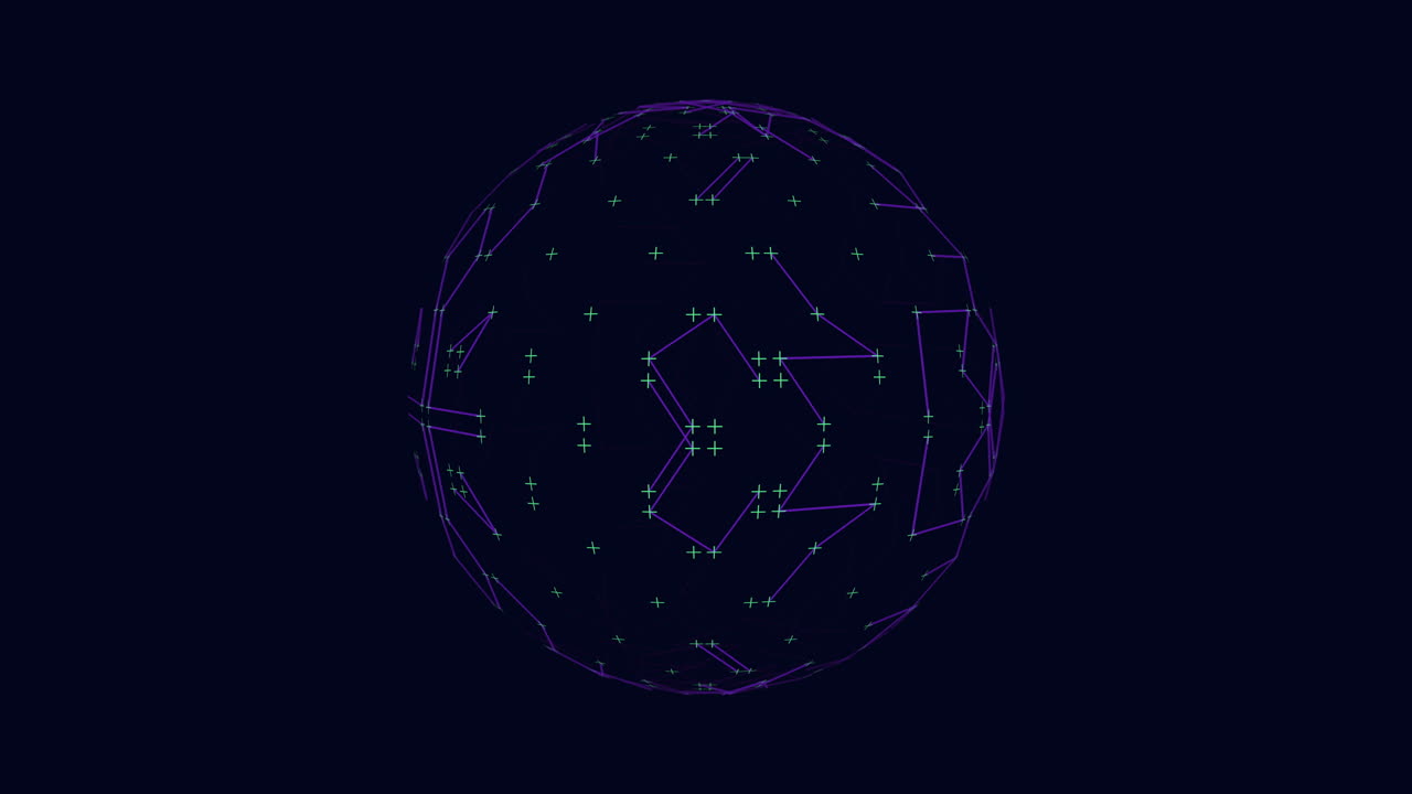 Dark sphere with intricate web of connections on purple background