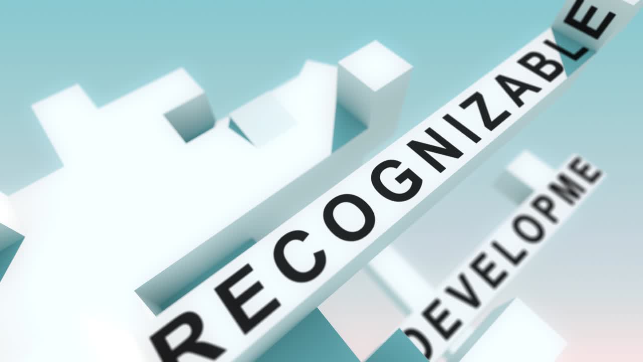 큐브로 애니메이션 된 기업 정체성 단어