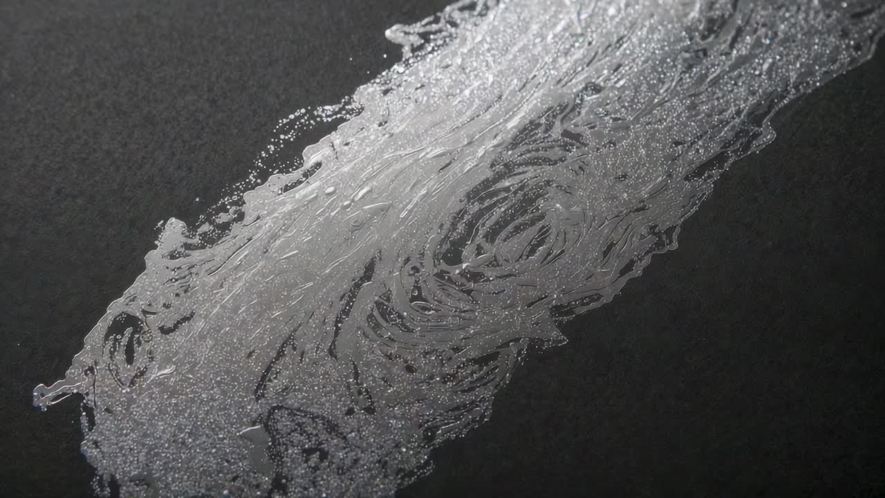 Gel viscoso asentándose y formando estrías en una superficie mate en primer plano en el estudio con microburbujas