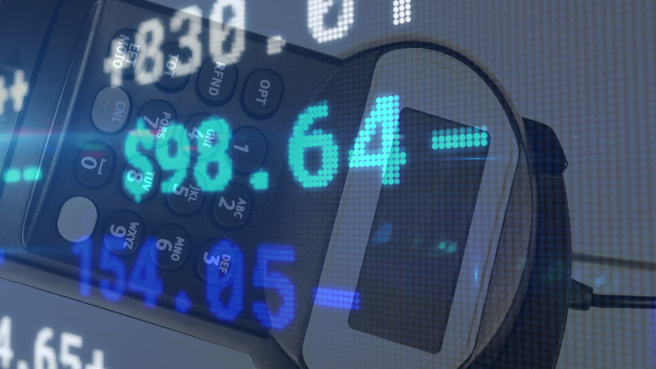 animación del procesamiento de datos financieros a través de terminales de tarjetas de crédito