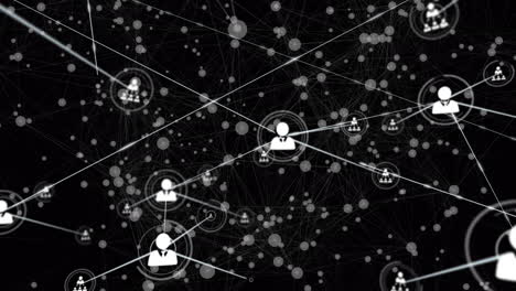 animation of connected dots and profile icons connected with lines against black background