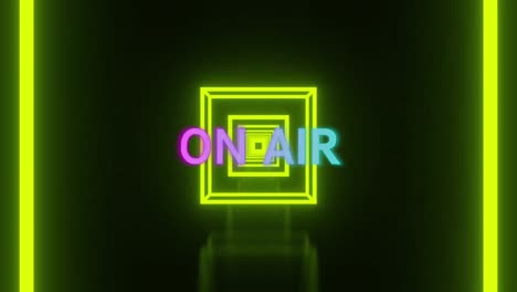 animación de texto en el aire sobre cuadrados de neón sobre fondo negro