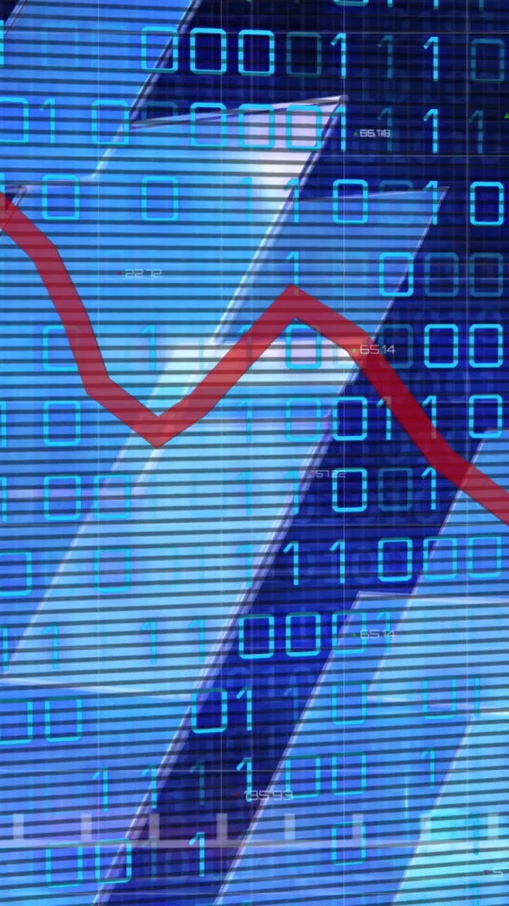Animation of graphs, binary code and navy background