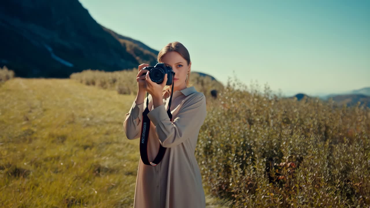 Woman taking photo in landscape
