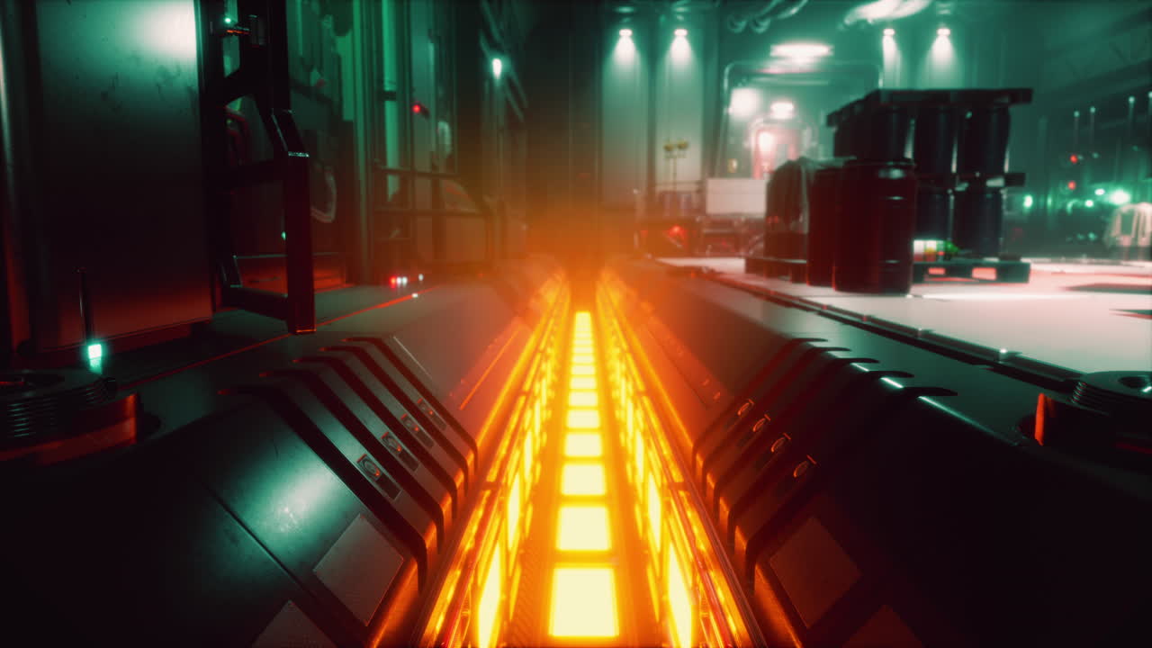 우주선에 있는 공상과학 금속 채널