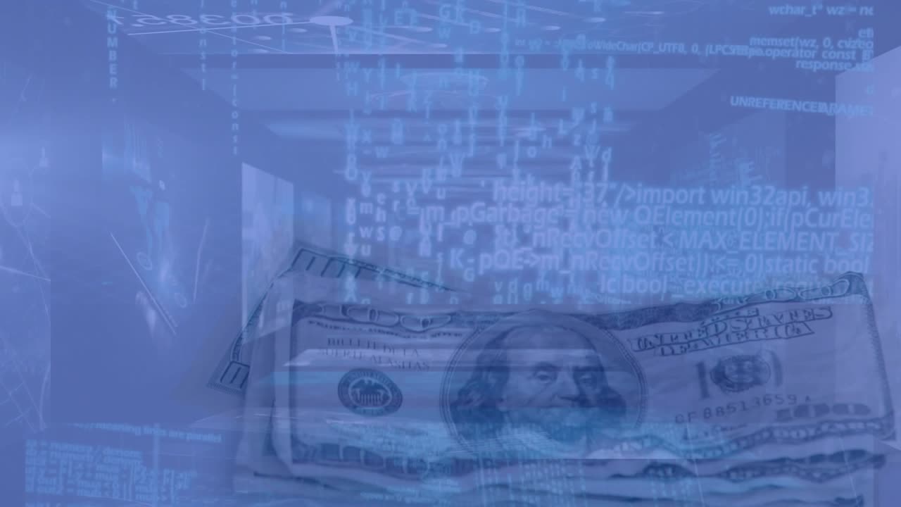Animation of data processing over banknotes