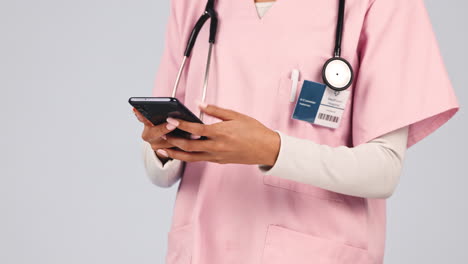 Doctor,-nurse-hands-and-phone-for-social-media